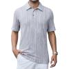 imageAlex Vando Mens Jacquard Kint Polo Shirts Short Sleeve Vintage Regular Fit Texture Knitted Polo Shirts with CollarGrey