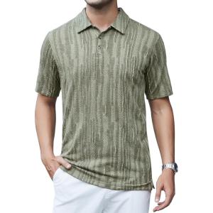 imageAlex Vando Mens Jacquard Kint Polo Shirts Short Sleeve Vintage Regular Fit Texture Knitted Polo Shirts with CollarArmy
