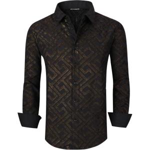 imageAlex Vando Mens Digital Printing Dress Shirts IronFree Regular Fit Party Button Down ShirtBlack Flocking