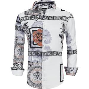 imageAlex Vando Mens Digital Printing Dress Shirts IronFree Regular Fit Party Button Down ShirtWhite
