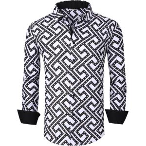 imageAlex Vando Mens Digital Printing Dress Shirts IronFree Regular Fit Party Button Down ShirtWhite Flocking