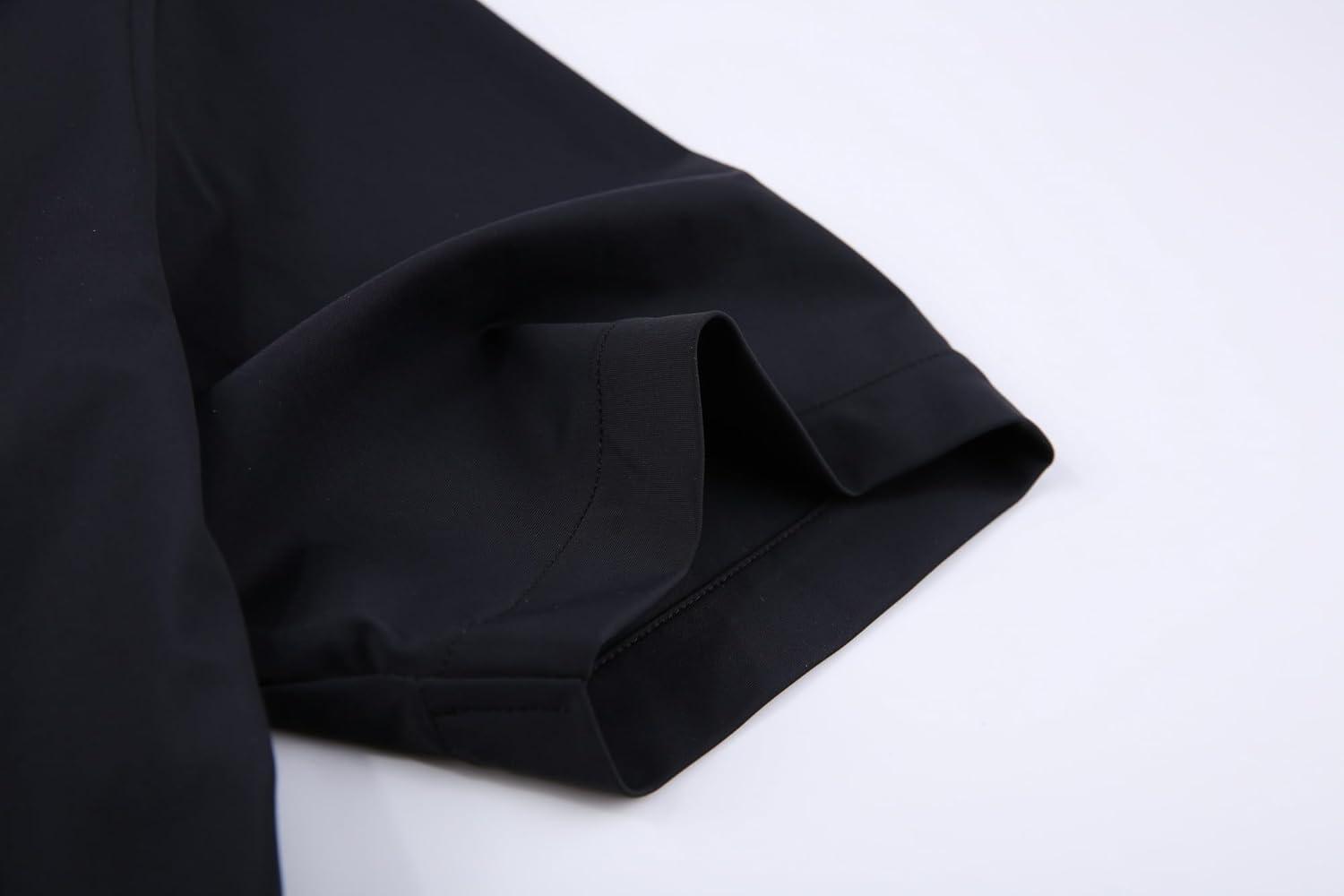 imageAlex Vando Mens Knitted Dress Shirts 8Way Stretch Easy Care Solid Short Sleeve Shirt for MenBlack