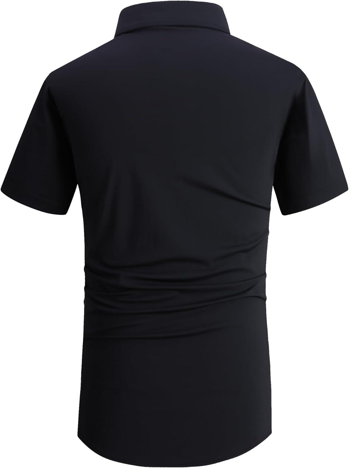 imageAlex Vando Mens Knitted Dress Shirts 8Way Stretch Easy Care Solid Short Sleeve Shirt for MenBlack