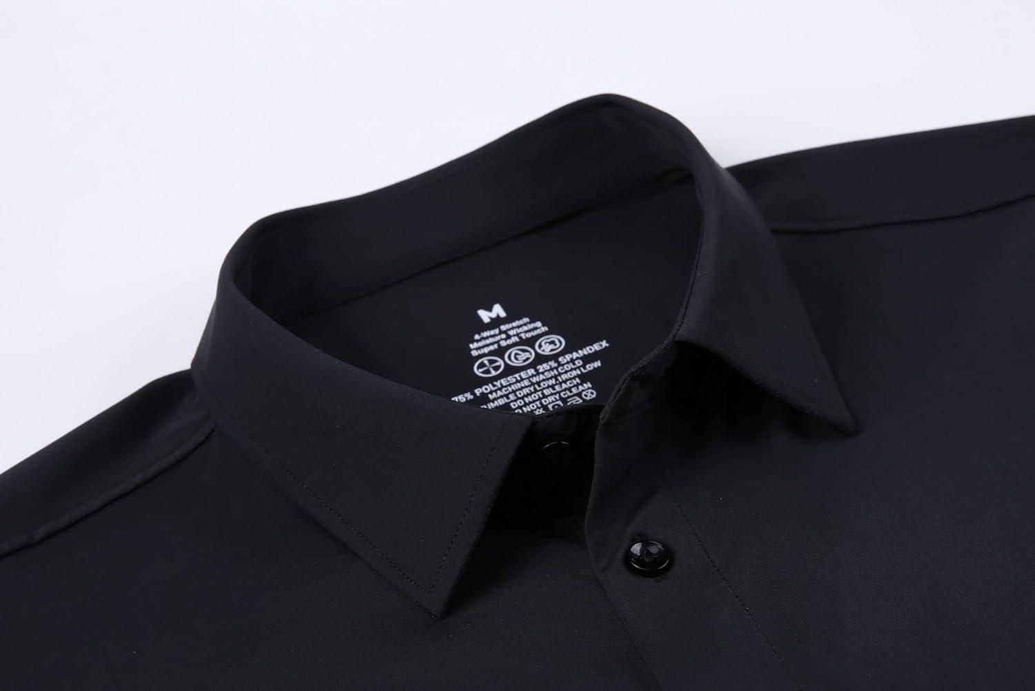 imageAlex Vando Mens Knitted Dress Shirts 8Way Stretch Easy Care Solid Short Sleeve Shirt for MenBlack
