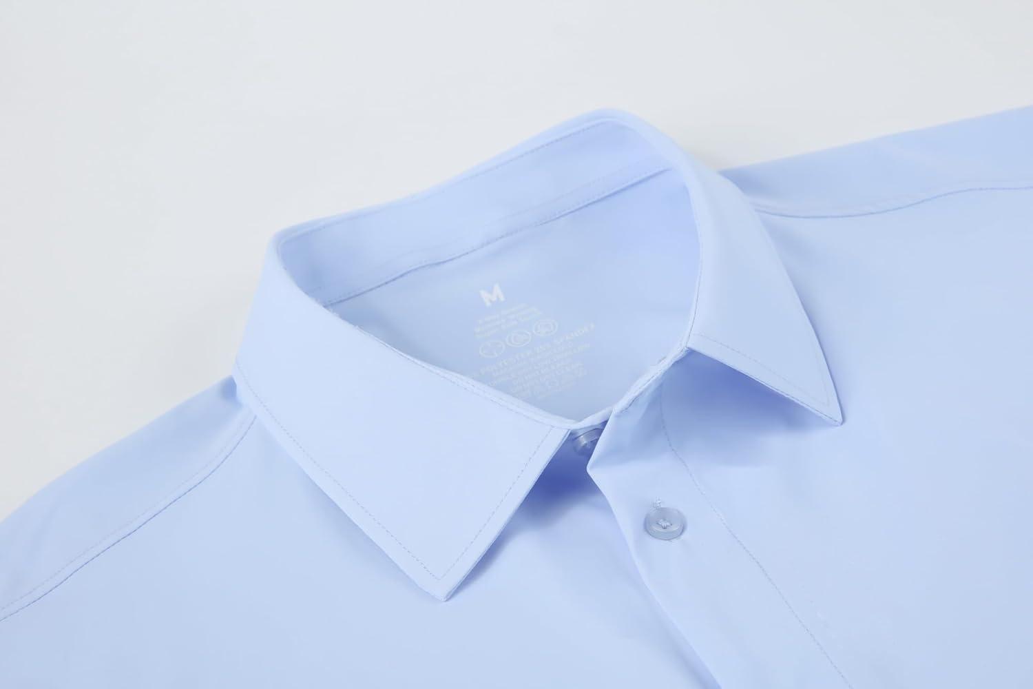 imageAlex Vando Mens Knitted Dress Shirts 8Way Stretch Easy Care Solid Short Sleeve Shirt for MenBlue