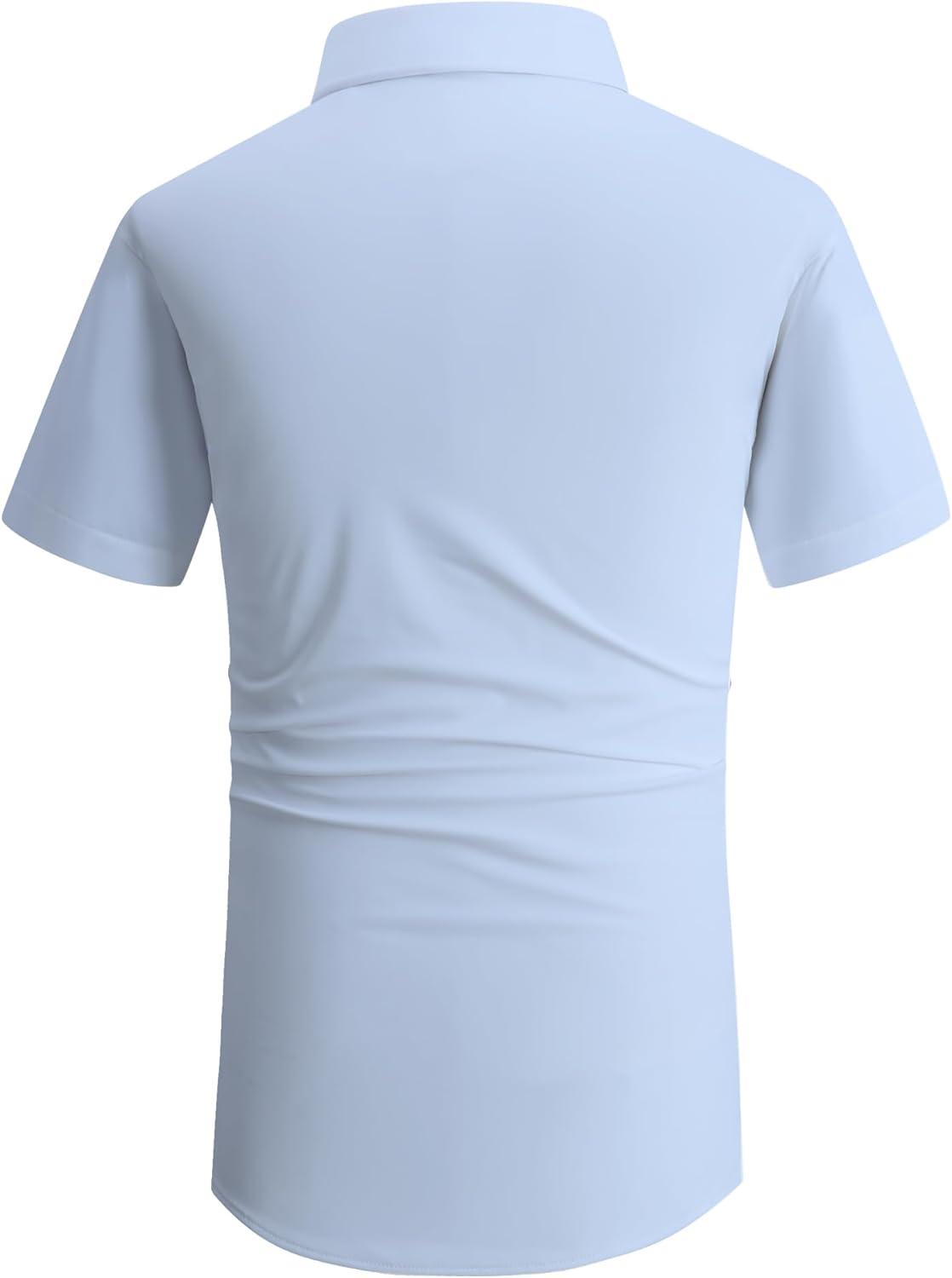 imageAlex Vando Mens Knitted Dress Shirts 8Way Stretch Easy Care Solid Short Sleeve Shirt for MenBlue