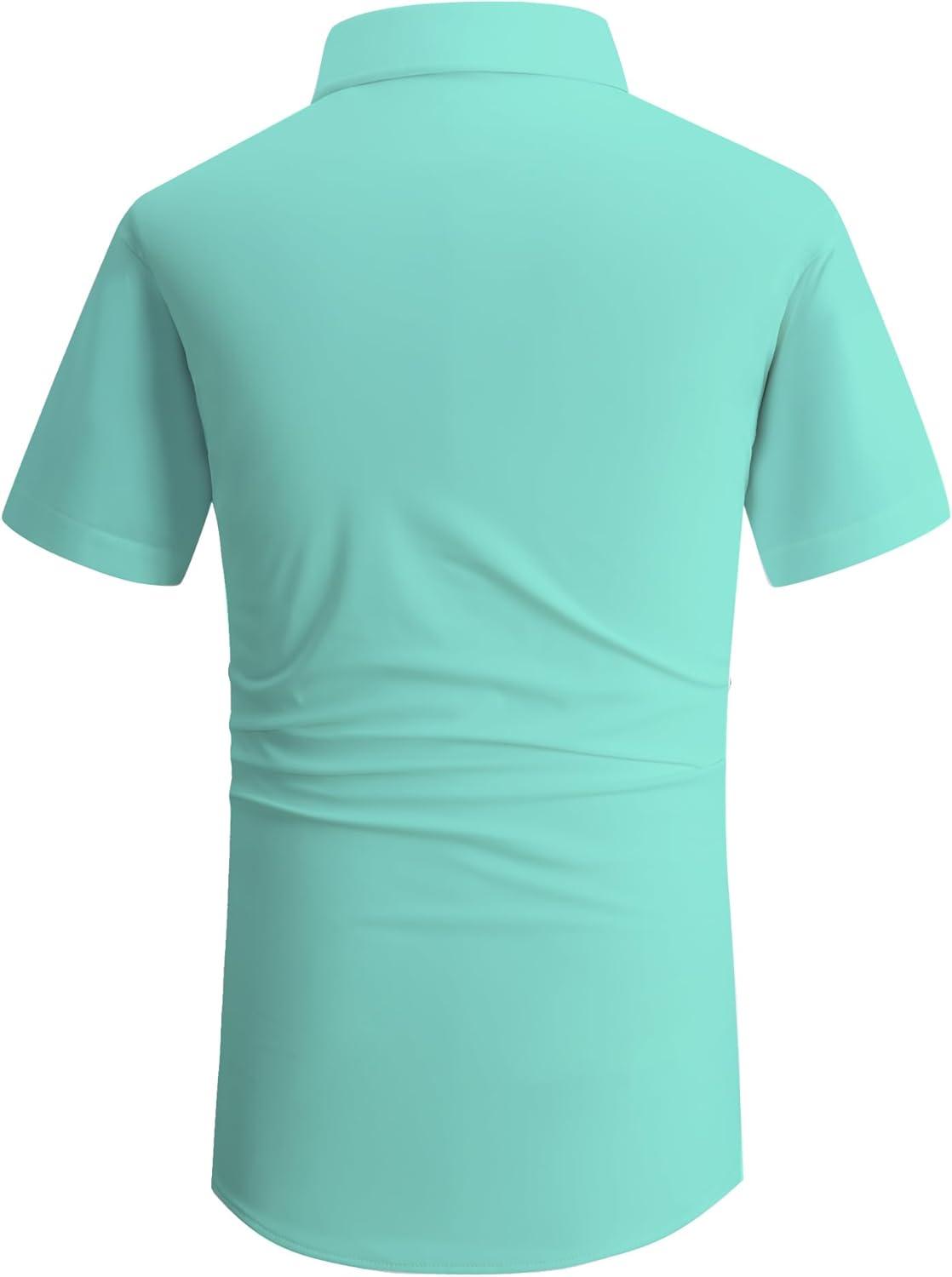 imageAlex Vando Mens Knitted Dress Shirts 8Way Stretch Easy Care Solid Short Sleeve Shirt for MenGreen