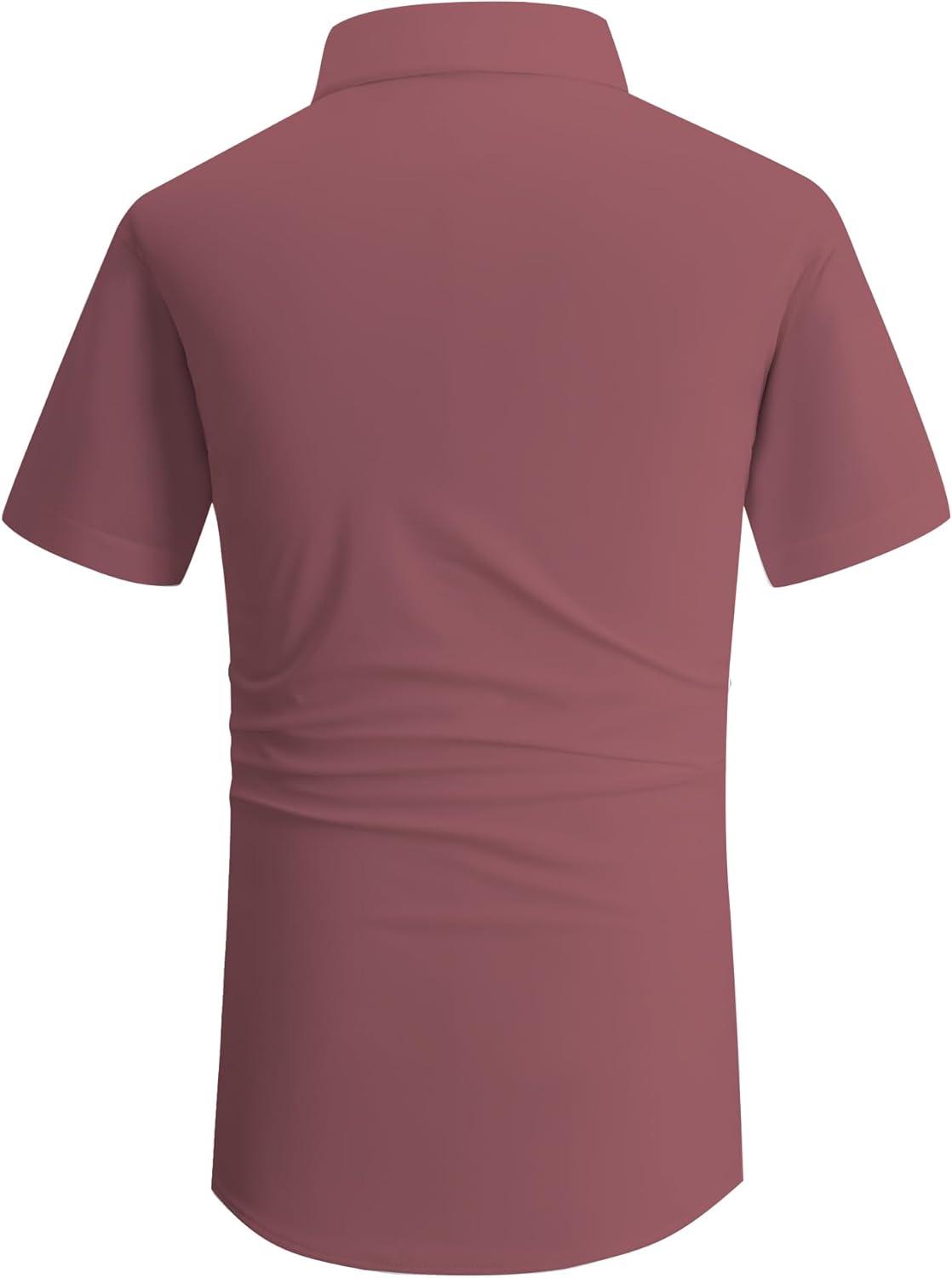 imageAlex Vando Mens Knitted Dress Shirts 8Way Stretch Easy Care Solid Short Sleeve Shirt for MenPink