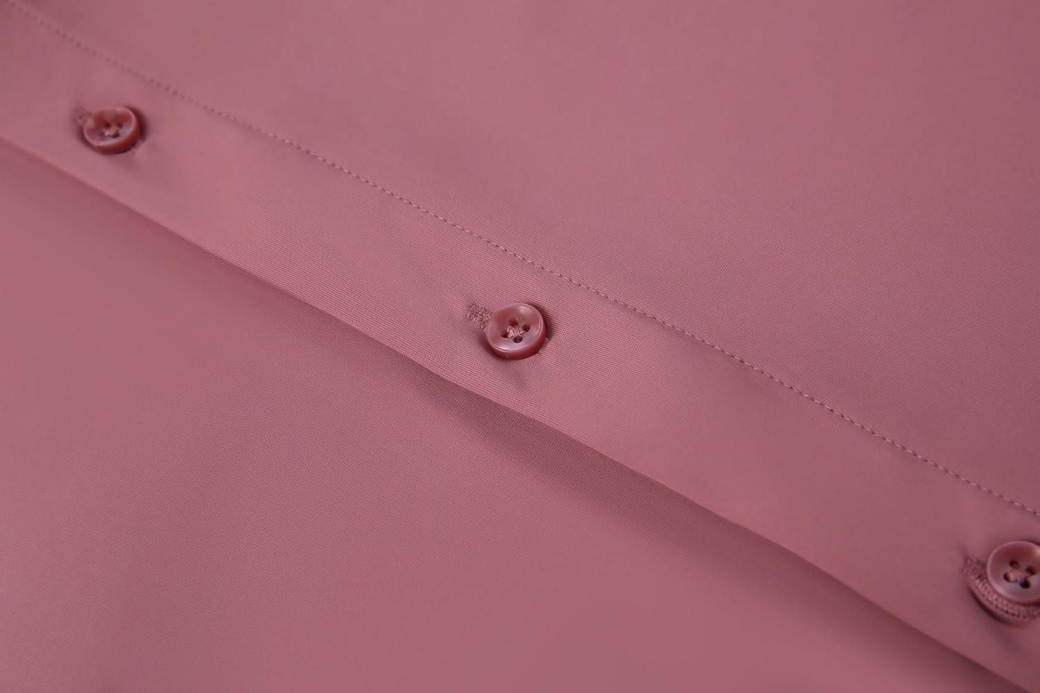 imageAlex Vando Mens Knitted Dress Shirts 8Way Stretch Easy Care Solid Short Sleeve Shirt for MenPink