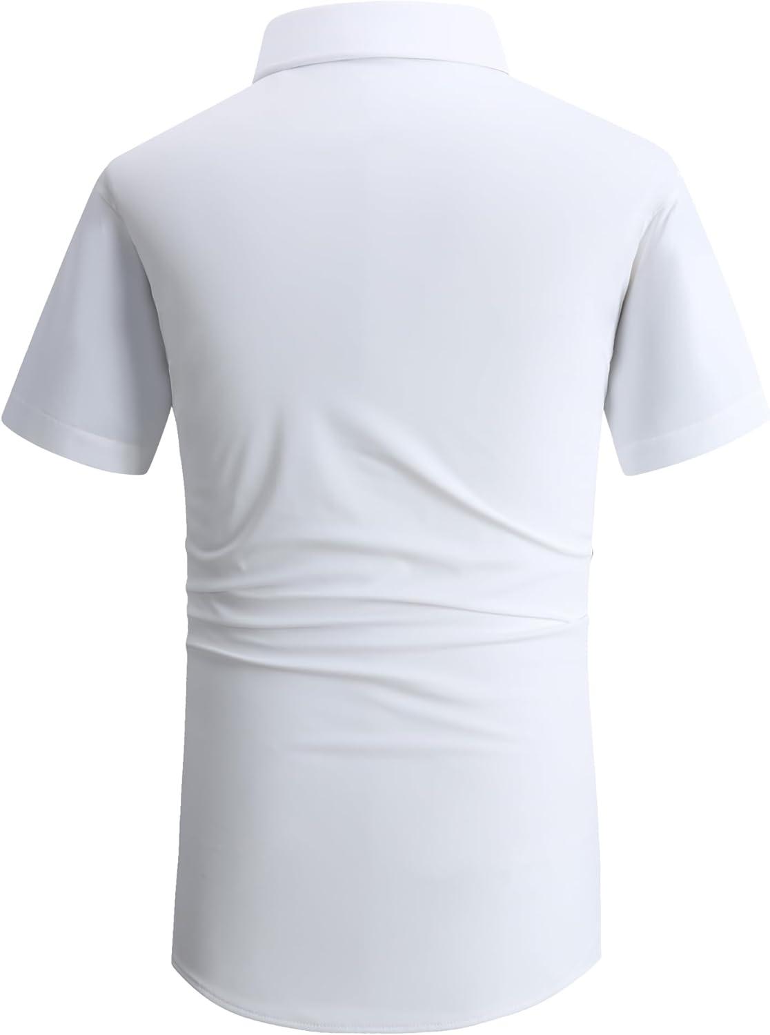 imageAlex Vando Mens Knitted Dress Shirts 8Way Stretch Easy Care Solid Short Sleeve Shirt for MenWhite