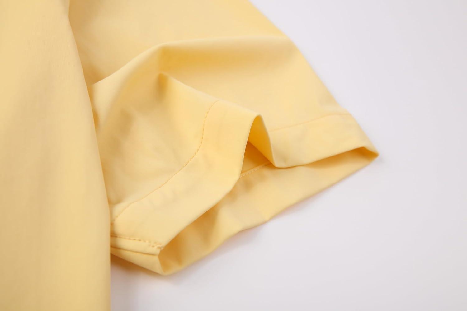 imageAlex Vando Mens Knitted Dress Shirts 8Way Stretch Easy Care Solid Short Sleeve Shirt for MenYellow