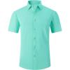 imageAlex Vando Mens Knitted Dress Shirts 8Way Stretch Easy Care Solid Short Sleeve Shirt for MenGreen