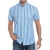 imageAlex Vando Mens Button Down Shirts Wrinkle Free 4Way Stretch Short Sleeve Business Casual ShirtBlueYellow 01