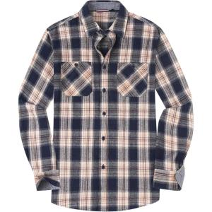 imageAlex Vando Mens Button Down Shirts Regular Fit Long Sleeve Casual Plaid Flannel ShirtNavyKhaki 34