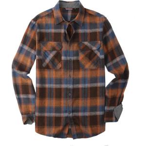 imageAlex Vando Mens Button Down Shirts Regular Fit Long Sleeve Casual Plaid Flannel ShirtNavyOrange 408