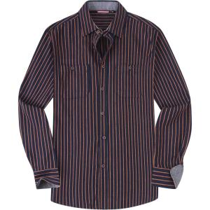 imageAlex Vando Mens Button Down Shirts Regular Fit Long Sleeve Casual Plaid Flannel ShirtNavyOrange Stripe