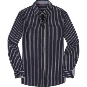 imageAlex Vando Mens Button Down Shirts Regular Fit Long Sleeve Casual Plaid Flannel ShirtNavyYellow Stripe