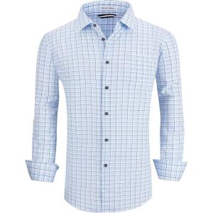 imageAlex Vando Mens Button Down Shirts Wrinkle Free 4Way Stretch Print Business Casual Shirt07 Blue Check