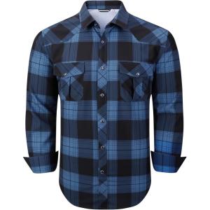 imageAlex Vando Mens Button Down Shirts Wrinkle Free 4Way Stretch Print Business Casual ShirtWestern BlueBlack 55