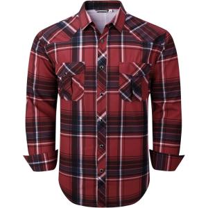 imageAlex Vando Mens Button Down Shirts Wrinkle Free 4Way Stretch Print Business Casual ShirtWestern RedBlack 54