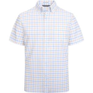 imageAlex Vando Mens Button Down Shirts Wrinkle Free 4Way Stretch Short Sleeve Business Casual ShirtBlueYellow 02