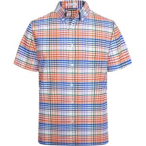imageAlex Vando Mens Button Down Shirts Wrinkle Free 4Way Stretch Short Sleeve Business Casual ShirtOrangeBlue 02