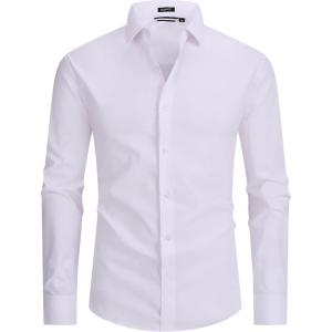 imageAlex Vando Mens Dress Shirt Easy Care Slim Fit Long Sleeve Cotton Stretch Button Down ShirtWhite