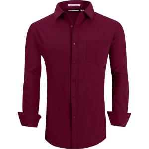 imageAlex Vando Mens Dress Shirts Regular Fit Long Sleeve Stretch Business Dress Shirts for MenBurgundy