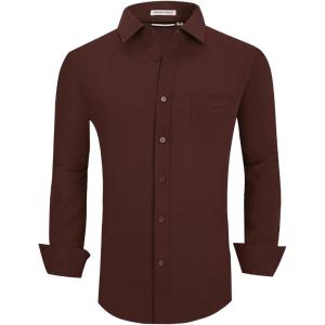 imageAlex Vando Mens Dress Shirts Regular Fit Long Sleeve Stretch Business Dress Shirts for MenCoffee
