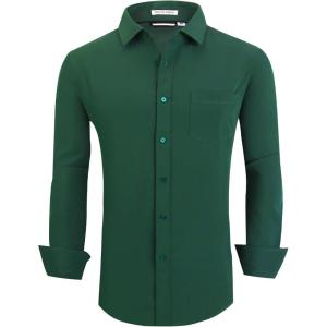 imageAlex Vando Mens Dress Shirts Regular Fit Long Sleeve Stretch Business Dress Shirts for MenForest Green