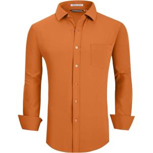 imageAlex Vando Mens Dress Shirts Regular Fit Long Sleeve Stretch Business Dress Shirts for MenOrange