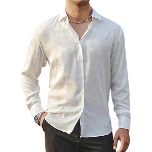 imageAlex Vando Mens Luxury Satin Dress Shirt Long Sleeve Silk Shiny Sateen Party ShirtWhite Jacquard