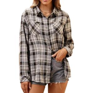 imageAlex Vando Womens Flannel Shirt Regular Long Sleeve Button Down Flannel Shirts for WomenGreyWhite 01