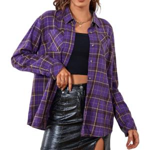 imageAlex Vando Womens Flannel Shirt Regular Long Sleeve Button Down Flannel Shirts for WomenPurpleCoffee 01