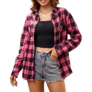 imageAlex Vando Womens Flannel Shirt Regular Long Sleeve Button Down Flannel Shirts for WomenRoseBlack 01