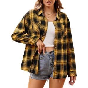 imageAlex Vando Womens Flannel Shirt Regular Long Sleeve Button Down Flannel Shirts for WomenYellowBlack 01