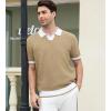 imageAlex Vando Mens Knit Polo Shirts Casual Short Sleeve Johnny Collar Golf ShirtsKhaki
