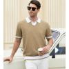 imageAlex Vando Mens Knit Polo Shirts Casual Short Sleeve Johnny Collar Golf ShirtsKhaki