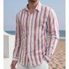 imageAlex Vando Mens Linen Long Sleeve Casual Button Down Shirt for Men Beach Wedding ShirtsRedwhite