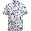 imageAlex Vando Mens Print Linen Cotton Shirts Short Sleeve Casual Summer Hawaiian Beach Shirt for MenBlack Line