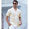 imageAlex Vando Mens Print Linen Cotton Shirts Short Sleeve Casual Summer Hawaiian Beach Shirt for MenKhaki Wave
