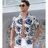imageAlex Vando Mens Print Linen Cotton Shirts Short Sleeve Casual Summer Hawaiian Beach Shirt for MenNavy Wave