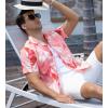 imageAlex Vando Mens Print Linen Cotton Shirts Short Sleeve Casual Summer Hawaiian Beach Shirt for MenRed Leaf