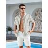 imageAlex Vando Mens Summer Shirts See Through Sheer Lace Casual Short Sleeve Button Down Beach ShirtBeigeBlack