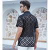 imageAlex Vando Mens Summer Shirts See Through Sheer Lace Casual Short Sleeve Button Down Beach ShirtBlack