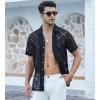 imageAlex Vando Mens Summer Shirts See Through Sheer Lace Casual Short Sleeve Button Down Beach ShirtBlack