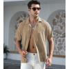 imageAlex Vando Mens Summer Shirts See Through Sheer Lace Casual Short Sleeve Button Down Beach ShirtKhaki