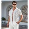 imageAlex Vando Mens Summer Shirts See Through Sheer Lace Casual Short Sleeve Button Down Beach ShirtSquare White