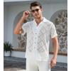 imageAlex Vando Mens Summer Shirts See Through Sheer Lace Casual Short Sleeve Button Down Beach ShirtSquare White