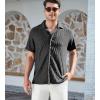 imageAlex Vando Mens Summer Shirts See Through Sheer Lace Casual Short Sleeve Button Down Beach ShirtWave Black
